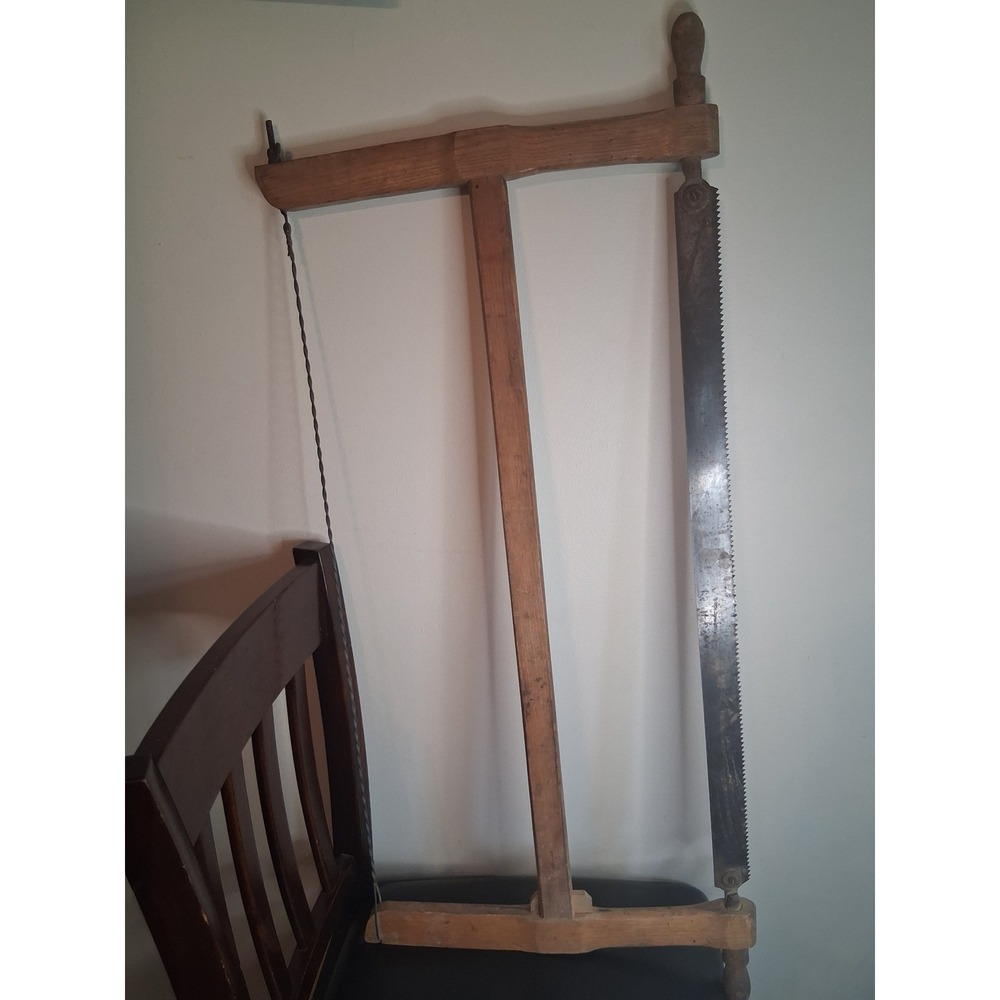 German made Antique Primitive Wooden Frame Bow Saw Rustic Farmhouse Bucksaw
